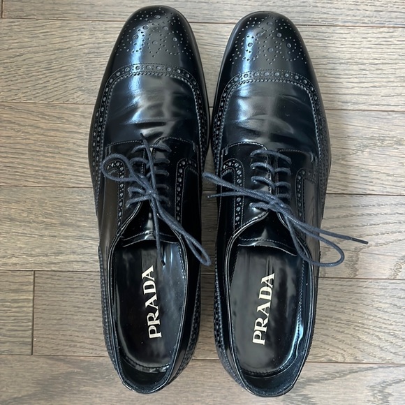 Prada Brushed Leather Oxford Shoes - Black - Picture 11 of 12